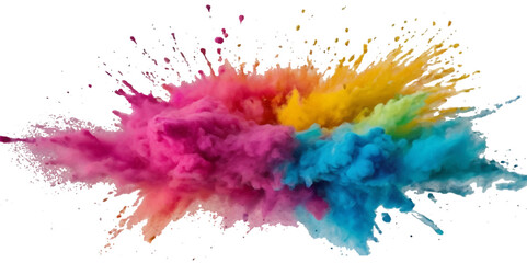 Colorful smoke rainbow painted holi fog festival background. Colorful rainbow paint color smoke cloud explosion isolated on transparent background.