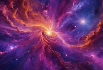 Obraz premium Vibrant Cosmos: Yellow and Violet Abstract Galaxy Background