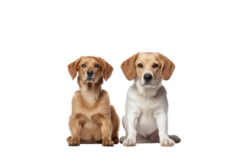 Two dogs sitting and guarding. isolated on a transparent background.