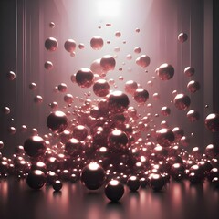 Abstract background in the form of a scattering of copper balls, abstraction, in copper-pink tones, large and small balls fall, scatter in different directions, Generative AI 
