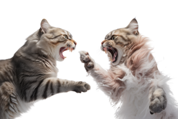 cats playfully fighting. isolated on a transparent background.