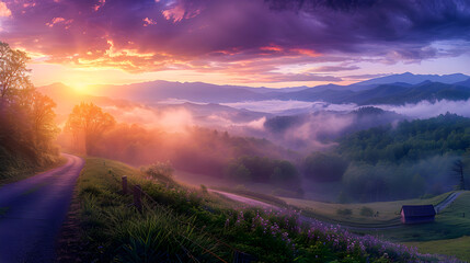 Captivating Sunrise over the Smoky Mountains: A Quintessential Depiction of North Carolina Tourism