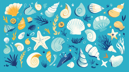 Sea Shells Clipart 2d flat cartoon vactor illustration - obrazy, fototapety, plakaty
