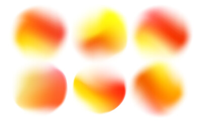 Blurred orange round shapes. Set of defocused bright colored gradient circles for creative graphic design. Vector illustration.	