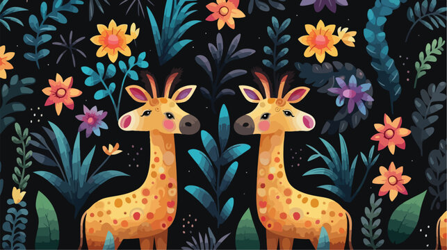 Seamless pattern with giraffs bright rainbow animal