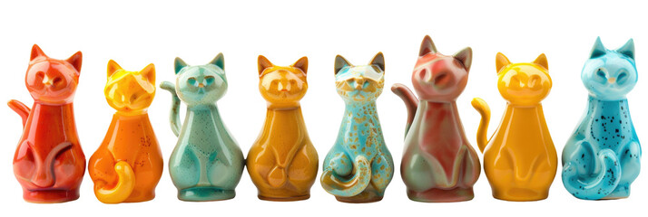 Isolated Set of Kitschy Ceramic Cats