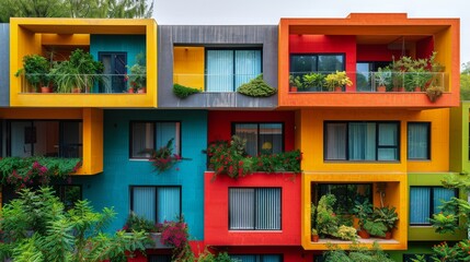 Fototapeta premium Multicolored Building With Spiral Staircase