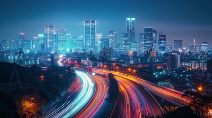 Fototapeta premium Night View of City With Long Exposure