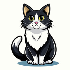 A  cat with black and white color with vector and line art, "Monochrome Feline: Black and White Cat Vector Illustration"