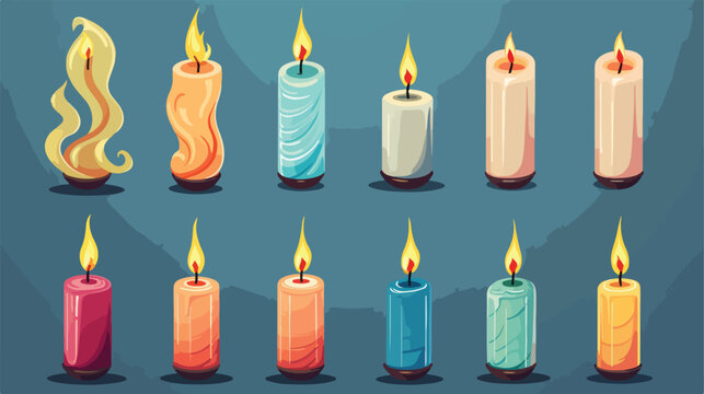 Set of candle vector illustrations 2d flat cartoon