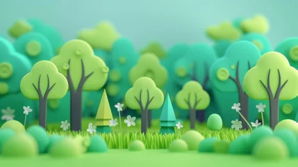 Deurstickers Koraalgroen 3D landscape C4D cartoon cute style background material