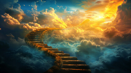 Stairs to heaven high in the skies - obrazy, fototapety, plakaty