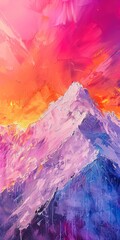 Obraz premium Sunset hues on icy summit, close up, vibrant sky, chilly air 