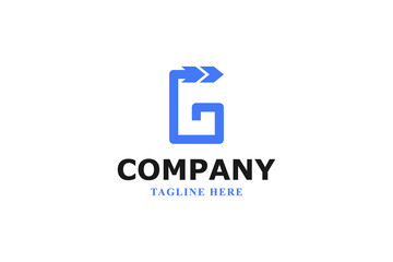 letter g and blue arrow minimal logo