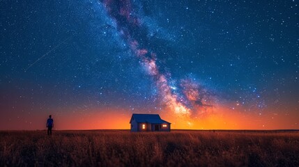 Person Standing in Field Looking at Stars