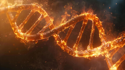 Abstract image of burning DNA spiral - concept of genetic disorders - obrazy, fototapety, plakaty