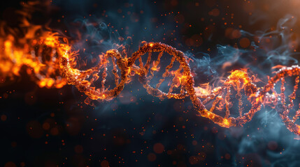 Abstract image of DNA spiral in flames - concept of teratogenic effects - obrazy, fototapety, plakaty