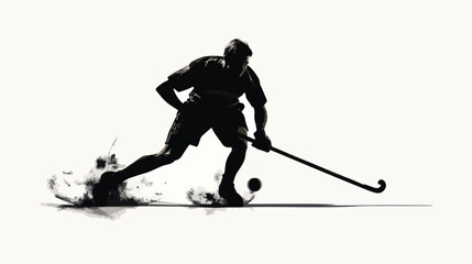 Silhouette floorball player shooting  black and whi