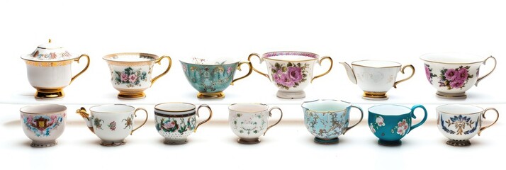 Isolated Set of Antique Teacups