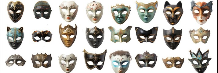 Isolated Set of Old Carnival Masks