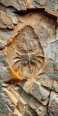 Fossil in rock, close up, ancient life, mountainâ€™s history 