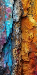 Mineral streaks on cave wall, close up, vibrant hues, underground marvel 