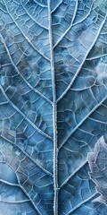 Obraz premium Frost patterns on leaf, close up, crisp morning, transition of fall to winter 