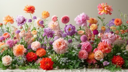 Obraz na płótnie Canvas A table holds a floral arrangement against a white wall, in a flower pot