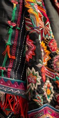 Naklejka premium Traditional mountain attire, close up, fabric texture, cultural pride 