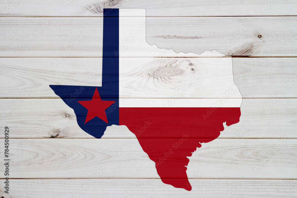 Poster Map of Texas with the state flag on wood