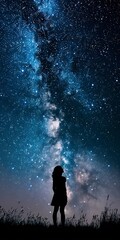 Fototapeta premium Stargazer's silhouette, close up, gazing up, awe, vast universe