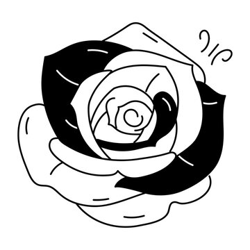 Get this eye catchy doodle icon of blooming rose 