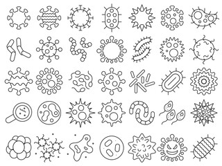 Line vector icon collection about viruses - obrazy, fototapety, plakaty