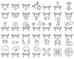 Simple line icon vector collection about drones