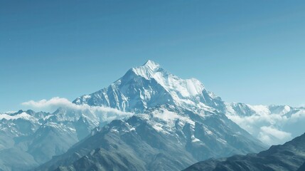 capped mountain range against a clear, blue sky