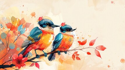 banner background National Bengali New Year (Poila Baisakh) Day theme, and wide copy space, A cute illustration of Bengali birds like the kingfisher or magpie
