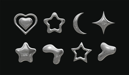 realistic 3D metal shapes set in y2k style 