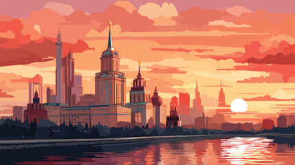 Skyscraper on Kotelnicheskaya embankment at sunset