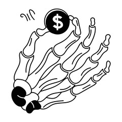 Premium doodle style icon of holding coin 