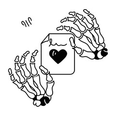 Skeleton hands with love, doodle style icon 
