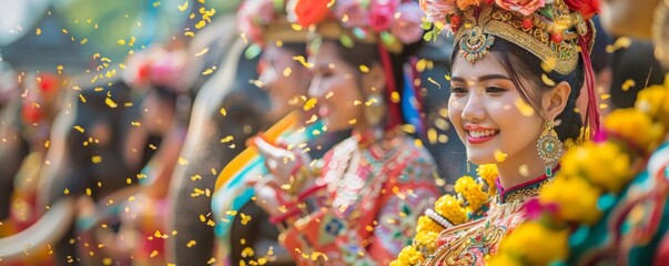 Cultural Thai New Year vibrant traditional dresses