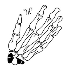 A trendy doodle icon of skeleton hand 