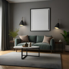 Living Room Mockup, Wall Frame Mockup, white Paper Size, Modern Home Design Interior, luxury Interior 3D Render