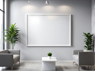  Corporate branding white blank frame mockup design with modern business office reception background design. 