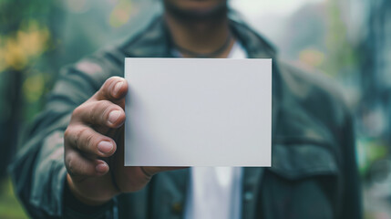 man holding a blank white card, card mockup 