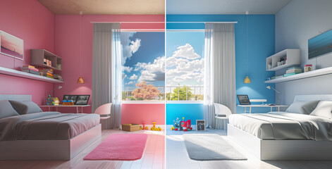 Boy vs Girl child bedroom interior comparison.