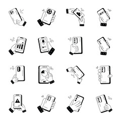 Collection of Holding Phone Doodle Icons 

