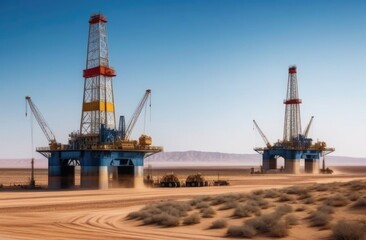 Fototapeta na wymiar Desert Oil Rig Oil Rigs,Blue Sky,Desert Oil Birth
