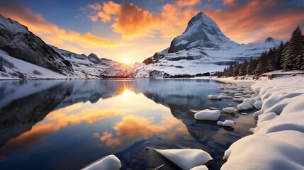 Captivating scene of the snow rocky massif. Gorgeous dawn. Location place Bachalpsee in Swiss alps, Grindelwald, Bernese Oberland, Europe. Wonderful image of wallpaper. Explore the world's beauty.
