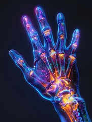 Naklejka premium Vibrant and Detailed Human Hand Anatomy in Neon Colors